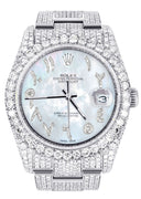 Iced Out Rolex Datejust 36 MM | Stainless Steel | 16.5 Carats of Diamonds | Light Mother of Pearl Arabic Diamond Dial | Oyster Band | Model 116200