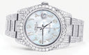 Iced Out Rolex Datejust 36 MM | Stainless Steel | 16.5 Carats of Diamonds | Light Mother of Pearl Arabic Diamond Dial | Oyster Band | Model 116200