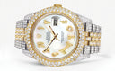 Diamond Iced Out Rolex Datejust 41 | 25 Carats Of Diamonds | Custom Mother of Pearl Arabic Numeral Diamond Dial | Two Tone | Two Row | Jubilee Band