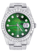 Iced Out Rolex Datejust 36 MM | Stainless Steel | 16.5 Carats of Diamonds | Green Mother of Pearl Diamond Dial | Oyster Band | Model 116200