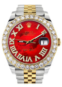 Rolex Datejust II Watch | 41 MM | 18K Yellow Gold & Stainless Steel | Custom Red Mother of Pearl Roman Dial | Jubilee Band