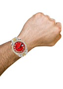 Rolex Datejust II Watch | 41 MM | 18K Yellow Gold & Stainless Steel | Custom Red Mother of Pearl Roman Dial | Jubilee Band