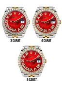 Rolex Datejust II Watch | 41 MM | 18K Yellow Gold & Stainless Steel | Custom Red Mother of Pearl Roman Dial | Jubilee Band