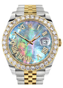 Rolex Datejust II Watch | 41 MM | 18K Yellow Gold & Stainless Steel | Custom Dark Mother of Pearl Roman Dial | Jubilee Band
