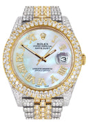 Womens Diamond Iced Out Rolex Datejust 41 | 25 Carats Of Diamonds | Mother Of Pearl Dial | Two Tone | Two Row | Jubilee Band