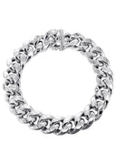 Hollow Mens Miami Cuban Link Bracelet 10K/14K White Gold