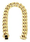 Hollow Womens Miami Cuban Link Bracelet 10K/14K Yellow Gold