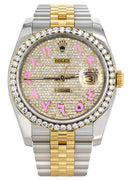 New Style | Hidden Clasp | Diamond Gold Rolex Watch For Men | 36Mm | Custom Pink Arabic Full Diamond Dial | Jubilee Band