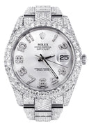 Diamond Iced Out Rolex Datejust 41 | 25 Carats Of Diamonds | Custom Silver Diamond Dial | Two Row | Oyster Band