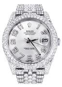 Womens Diamond Iced Out Rolex Datejust 41 | 25 Carats Of Diamonds | Custom Silver Diamond Dial | Two Row | Jubilee Band
