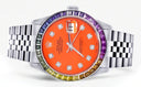 Diamond Gold Rolex Watch For Men 16200 | 36Mm | Rainbow Sapphire Bezel | Orange Dial | Jubilee Band