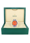 Diamond Gold Rolex Watch For Men 16200 | 36Mm | Rainbow Sapphire Bezel | Orange Dial | Jubilee Band