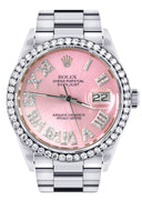 Diamond Mens Rolex Datejust Watch 16200 | 36Mm | Light Pink Roman Numeral Dial | Oyster Band