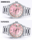 Diamond Mens Rolex Datejust Watch 16200 | 36Mm | Light Pink Roman Numeral Dial | Oyster Band
