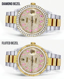 Diamond Gold Rolex Watch For Men 16233 | 36Mm | Custom Pink Arabic Full Diamond Dial | Oyster Band
