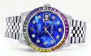 Diamond Gold Rolex Watch For Men 16200 | 36Mm | Rainbow Sapphire Bezel | Blue Mother Of Pearl Dial | Jubilee Band