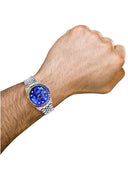 Diamond Gold Rolex Watch For Men 16200 | 36Mm | Rainbow Sapphire Bezel | Blue Mother Of Pearl Dial | Jubilee Band