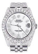 Iced Out Rolex Datejust 36 MM | Stainless Steel | 16.5 Carats of Diamonds | White Roman Diamond Dial | Jubilee Band | Model 116200