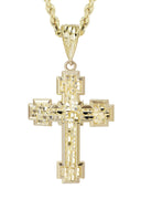 10K Yellow Gold Rope Chain & Nugget Cross Pendant | Appx. 13.5 Grams