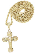10K Yellow Gold Rope Chain & Nugget Cross Pendant | Appx. 13.5 Grams