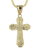 10K Yellow Gold Franco Chain & Nugget Cross Pendant | Appx. 12.7 Grams