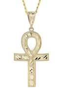 10K Yellow Gold Cuban Chain & Diamond Cut Ankh Pendant | Appx. 16.3 Grams