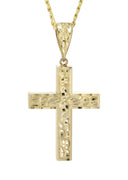 10K Yellow Gold Cuban Chain & Nugget Cross Pendant | Appx. 14.3 Grams