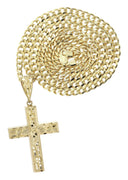 10K Yellow Gold Cuban Chain & Nugget Cross Pendant | Appx. 14.3 Grams