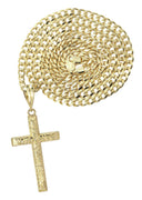 10K Yellow Gold Cuban Chain & Nugget Cross Pendant | Appx. 13.7 Grams