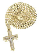 10K Yellow Gold Cuban Chain & Melting Crucifix Pendant | Appx. 15.6 Grams