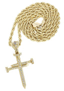 10K Yellow Gold Rope Chain & Cz Cross Pendant | Appx. 14.4 Grams