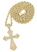 10K Yellow Gold Rope Chain & Cz Cross Pendant | Appx. 14.9 Grams
