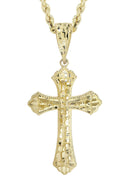 10K Yellow Gold Rope Chain & Nugget Cross Pendant | Appx. 13.7 Grams