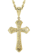 10K Yellow Gold Rope Chain & Nugget Cross Pendant | Appx. 13.7 Grams