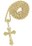 10K Yellow Gold Rope Chain & Nugget Cross Pendant | Appx. 13.7 Grams