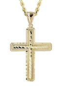 10K Yellow Gold Rope Chain & Diamond Cut Cross Pendant | Appx. 13.4 Grams