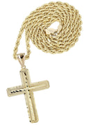 10K Yellow Gold Rope Chain & Diamond Cut Cross Pendant | Appx. 13.4 Grams