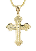 10K Yellow Gold Franco Chain & Diamond Cut Cross Pendant | Appx. 13.5 Grams