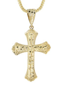 10K Yellow Gold Franco Chain & Nugget Cross Pendant | Appx. 14.3 Grams