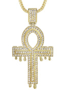 10K Yellow Gold Franco Chain & Cz Melting Ankh Pendant | Appx. 15.7 Grams