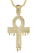 10K Yellow Gold Franco Chain & Cz Melting Ankh Pendant | Appx. 15.7 Grams