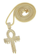 10K Yellow Gold Franco Chain & Cz Melting Ankh Pendant | Appx. 15.7 Grams