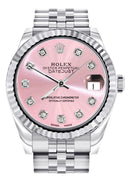 Diamond Rolex Watch | Fluted Bezel | 31MM | Pink Diamond Dial | Jubilee Band