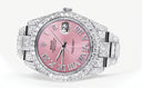 Diamond Iced Out Rolex Datejust 41 | 25 Carats Of Diamonds | Custom Pink Roman Numeral Diamond Dial | Two Row | Oyster Band