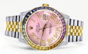 Diamond Gold Rolex Watch For Men 16233 | 36Mm | Rainbow Sapphire Bezel | Diamond Pink Roman Numeral Dial | Jubilee Band