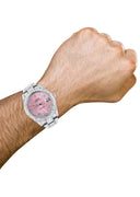 Diamond Iced Out Rolex Datejust 41 | 25 Carats Of Diamonds | Custom Pink Roman Numeral Diamond Dial | Two Row | Oyster Band