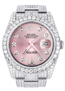 Iced Out Rolex Datejust 36 MM | Stainless Steel | 16.5 Carats of Diamonds | Pink Diamond Dial | Oyster Band | Model 116200