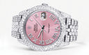 Womens Diamond Iced Out Rolex Datejust 41 | 25 Carats Of Diamonds | Custom Pink Roman Numeral Diamond Dial | Two Row | Jubilee Band
