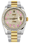 New Style | Diamond Gold Rolex Watch For Men | 36MM | Pink Arabic Diamond Dial | Oyster Band