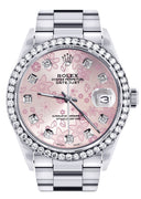 Diamond Mens Rolex Datejust Watch 16200 | 36MM | Pink Flower Diamond Dial | Oyster Band